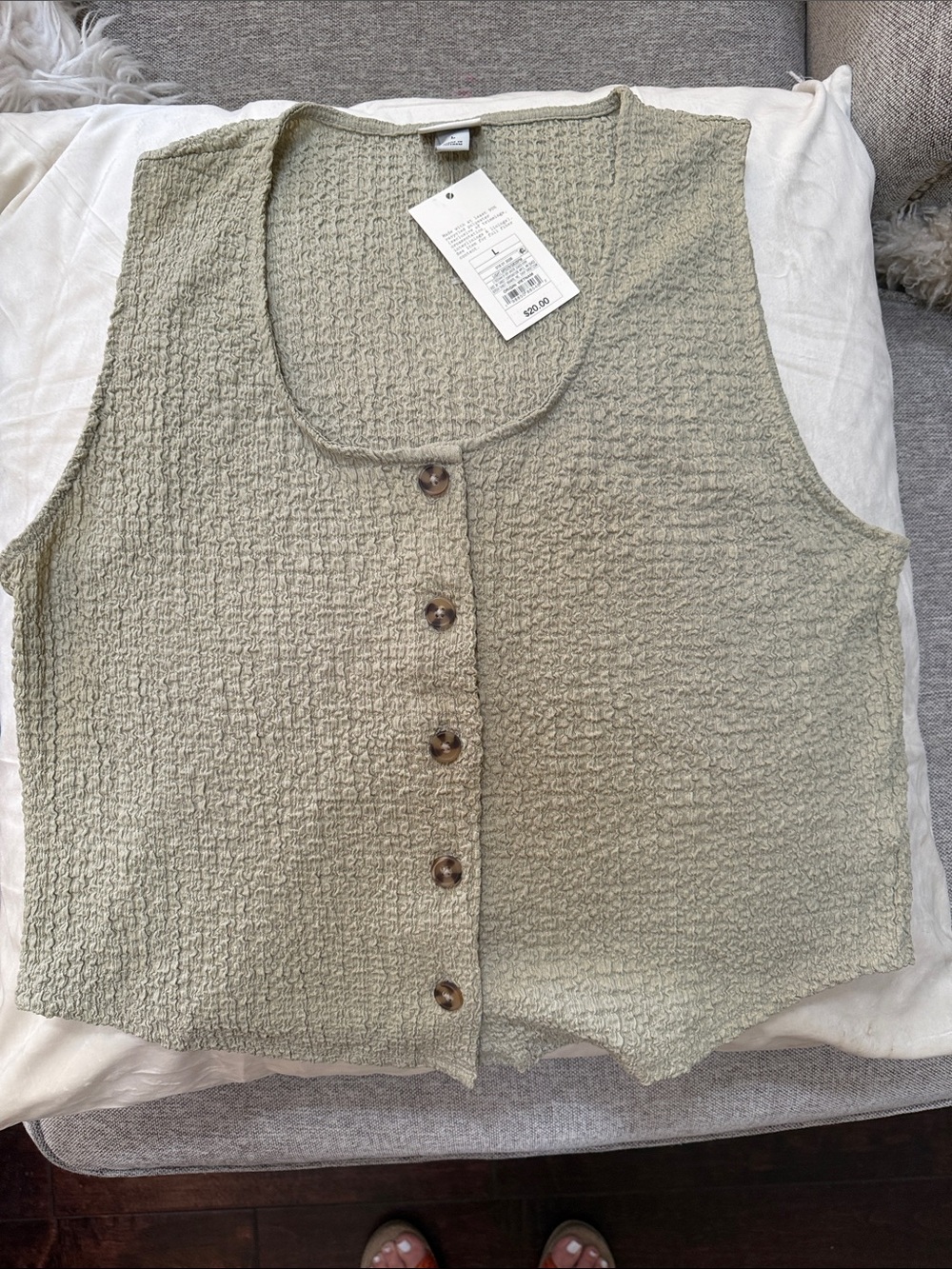 a new day Sage Green Textured Button-Front Crop Tank